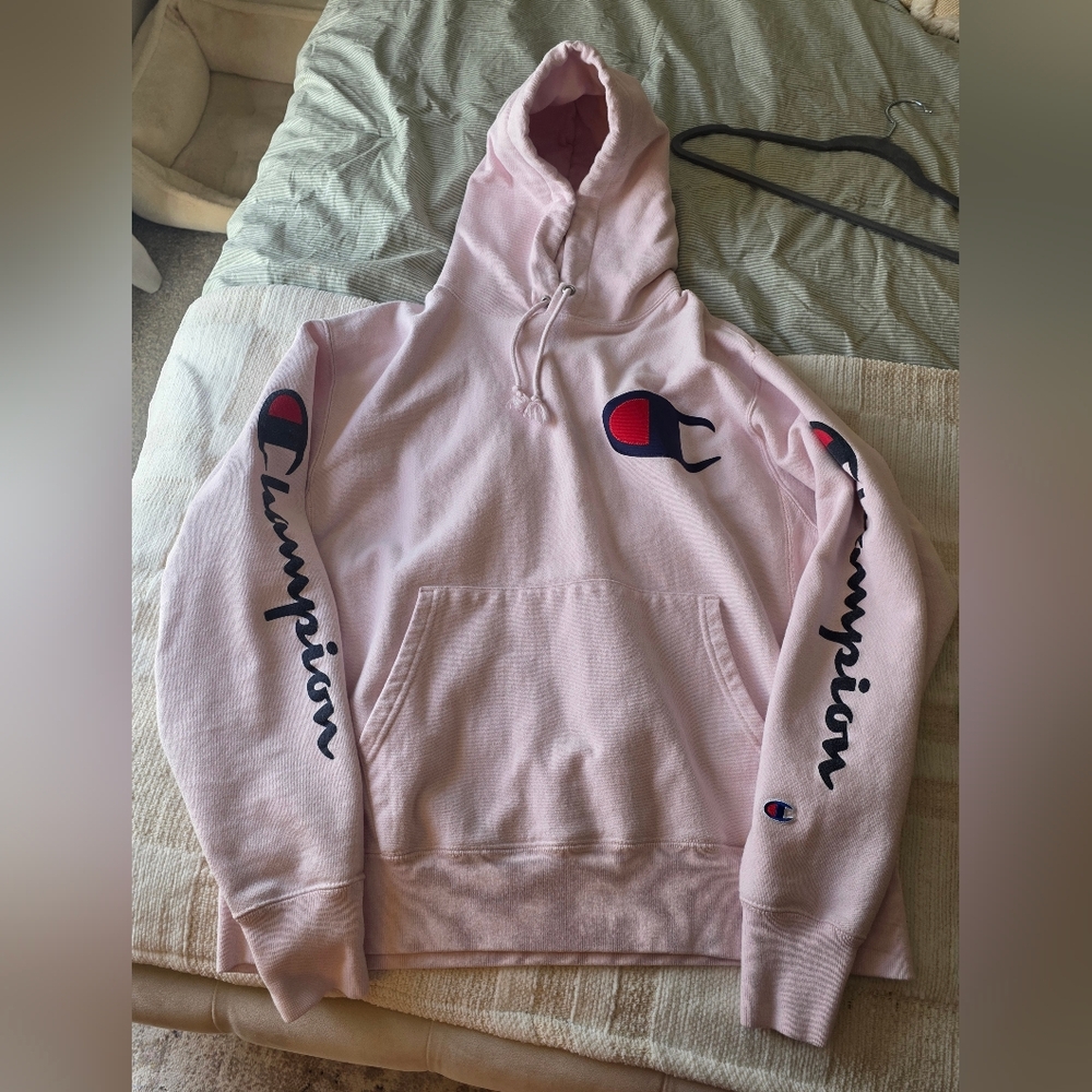Champion Light Pink Pullover Hoodie with Logo